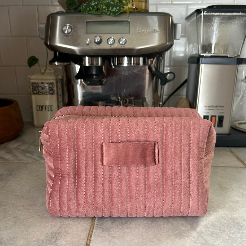 Pink Velvet Quilted Cosmetic Bag